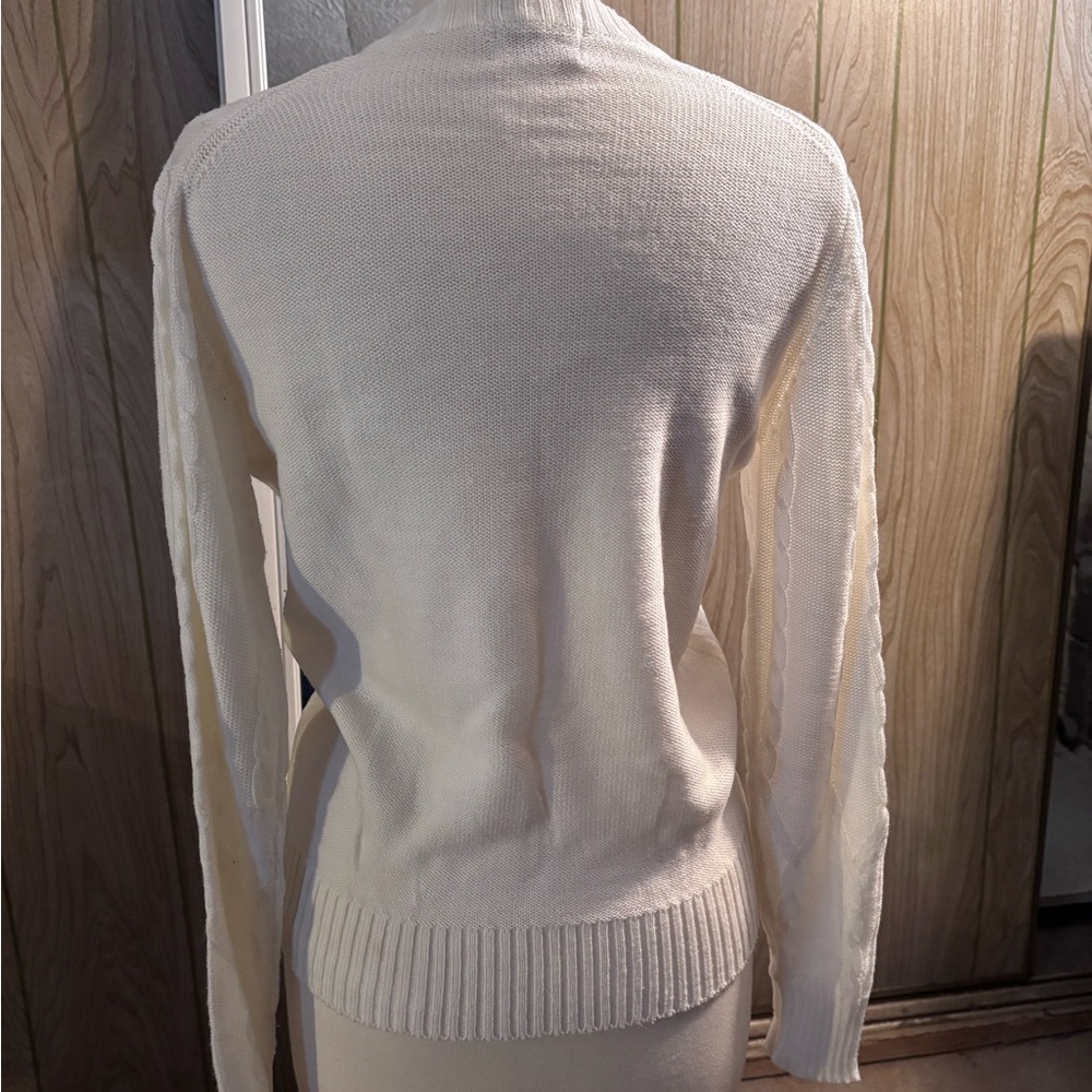 Vintage Lacoste Unisex V-Neck Cable Knit Sweater - Cream - Picture 5 of 5